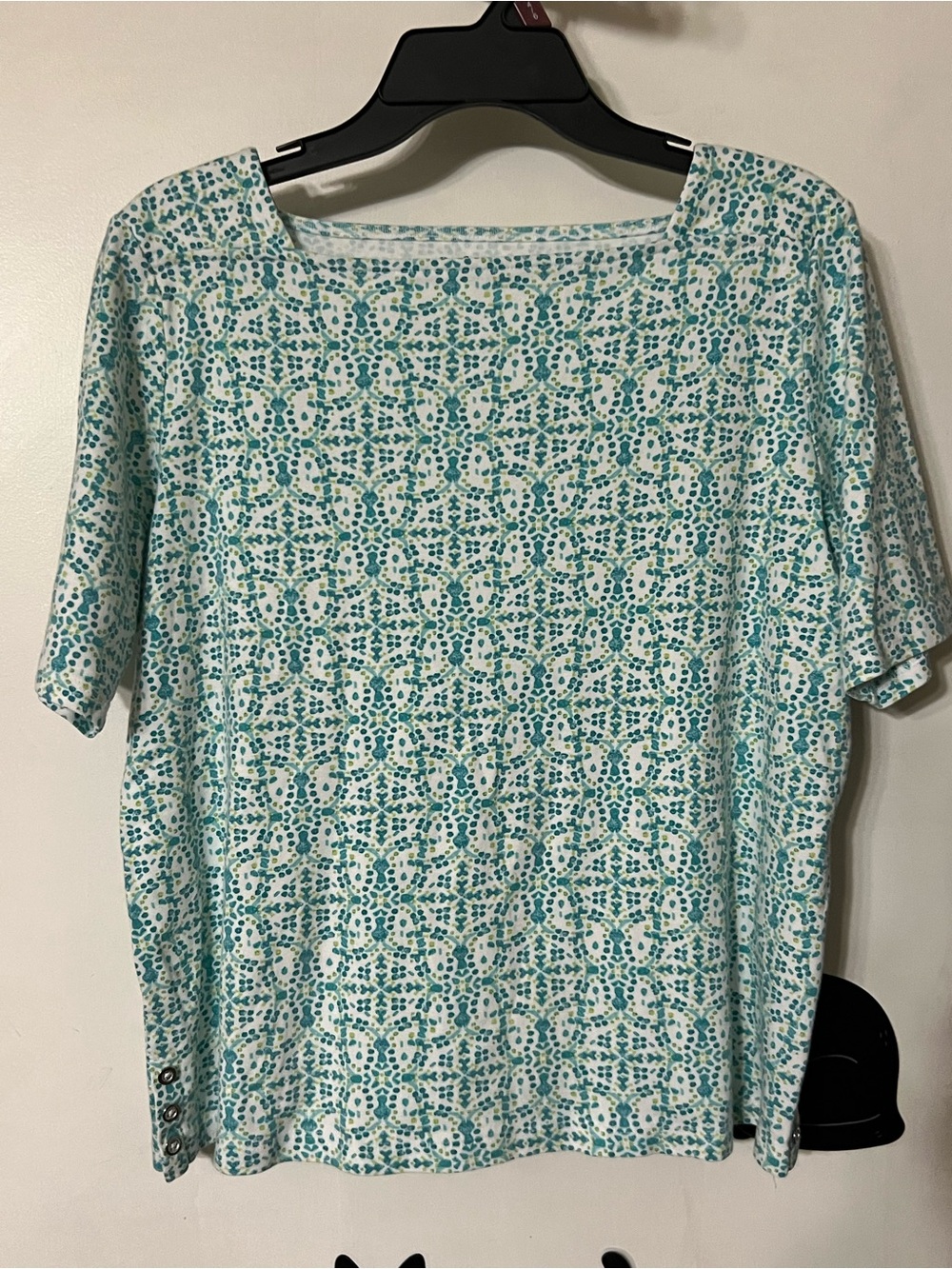 croft & barrow Aqua Teal Patterned Short Sleeve Top